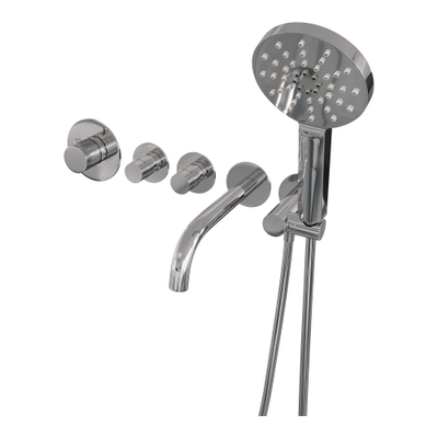 Brauer Chrome Carving Badkraan Inbouw - douchegarnituur - 20cm uitloop - inbouwdeel - 3 carving knoppen - handdouche rond 3 standen - chroom