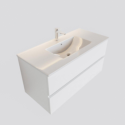 MONDIAZ VICA Badkamermeubelset - 100cm - 2 lades - wasbak Denia midden - 1 kraangat - solid surface talc