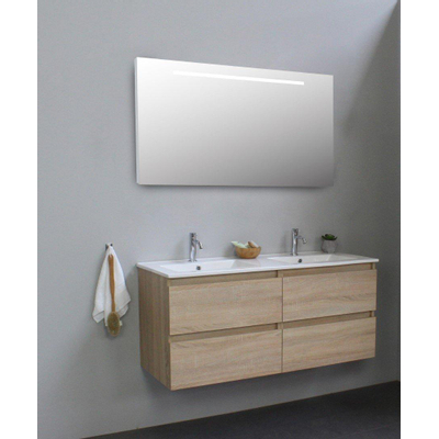 Adema Bella badmeubel met keramiek wastafel 2 kraangaten met spiegel met licht 120X55X46cm Eiken Flat Pack