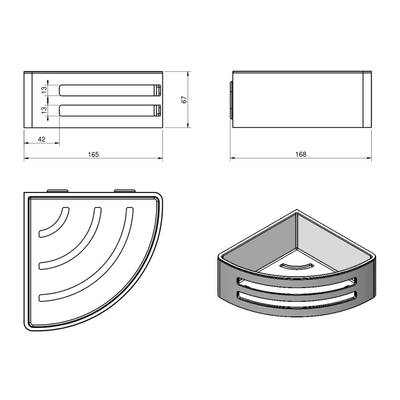 Nemo Spring Sano douchemand hoekmodel met uitneembare bakje chroom kunststof wandmontage zwart