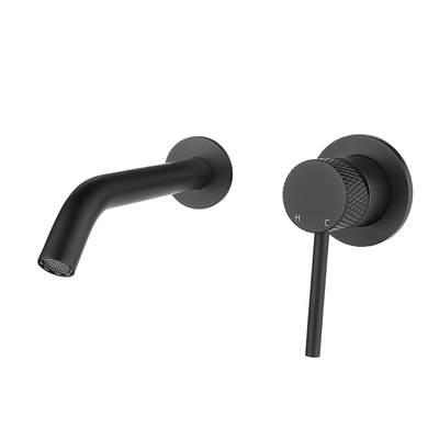 Wiesbaden Ribbd eenhendel wastafelkraan inbouw compleet mat zwart