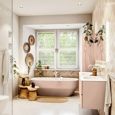 MONDIAZ VICA Badkamermeubelset - 150cm - onderkast rosee - 4 lades - wastafel moon dubbel - zonder kraangaten - 60cm hoge versie - talc