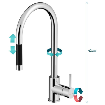 Hotbath Fellow keukenmengkraan met draaibare uitloop en uittrekbare handdouche chroom
