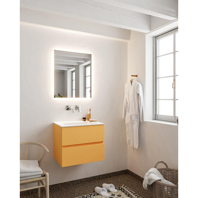 MONDIAZ VICA Badkamermeubelset - 60cm - 2 lades - wasbak Cloud midden - 0 kraangaten - solid surface ocher