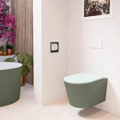 MONDIAZ LAVIE wandclosetpack - 36x53cm - diepspoel - rimless - Army (groen) - softclose - quick-release - toiletzitting - Greey (grijs)