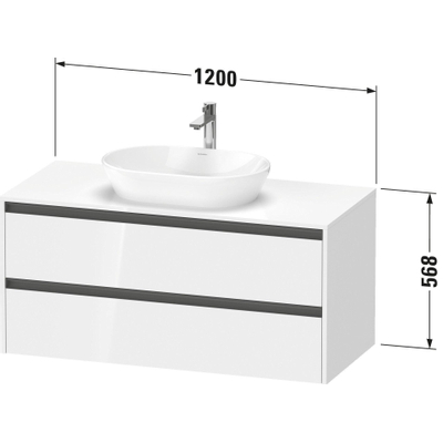 Duravit Ketho 2 wastafelonderbouwkast incl. consoleplaat met 2 laden 120x55x56.8cm met handgrepen antraciet basalt mat