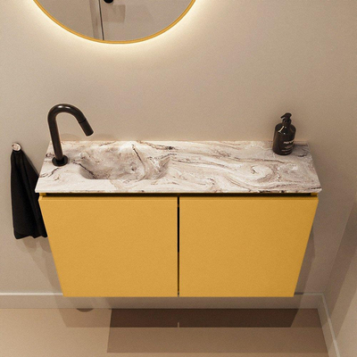 MONDIAZ TURE-DLUX 80cm toiletmeubel Ocher. EDEN wastafel Glace positie links. Met 1 kraangat.