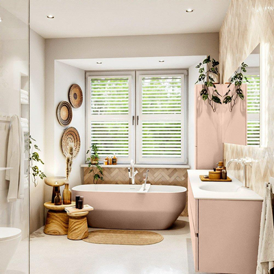 MONDIAZ VICA Badkamermeubelset - 200cm - onderkast rosee - 4 lades - wastafel moon rechts - 1 kraangat - 60cm hoge versie - talc