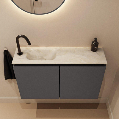 MONDIAZ TURE-DLUX 80cm toiletmeubel Dark Grey. EDEN wastafel Ostra positie links. Met 1 kraangat.
