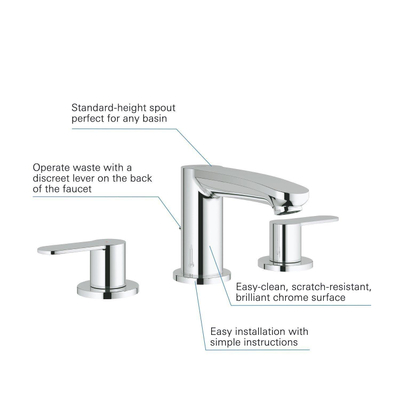 GROHE Eurostyle Cosmopolitan 3 gats wastafelkraan met waste chroom OUTLET