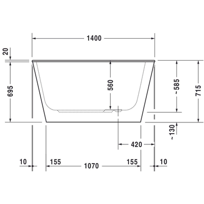 Duravit DuraStyle kunststof bad acryl rechthoekig 140x80x56cm zonder poten voor inbouw of ommanteling wit