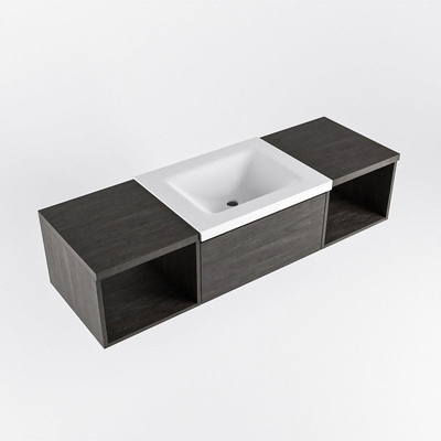 MONDIAZ BUKLA 140cm badmeubel met open module 40 L+R kleur Dark Brown met 2 lades. Wastafel CLOUD midden 1 kraangat kleur Talc.