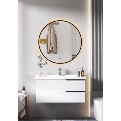 Saniclass Badkamerspiegel - rond - diameter 60cm - indirecte LED verlichting - spiegelverwarming - infrarood schakelaar - mat zwart