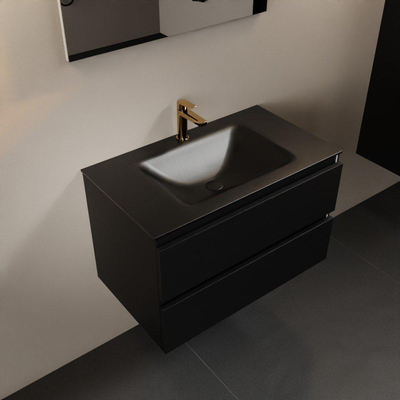 Mondiaz Aivy badmeubelset - 80x45x50cm - 1 kraangat - 1 wasbak urban Solid surface - Midden - 2 lades - Met spiegel - MDF Urban