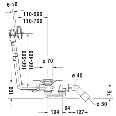 Duravit D Code badafvoer en overloopcombinatie met waste voor bad 180cm inclusief middenafvoer