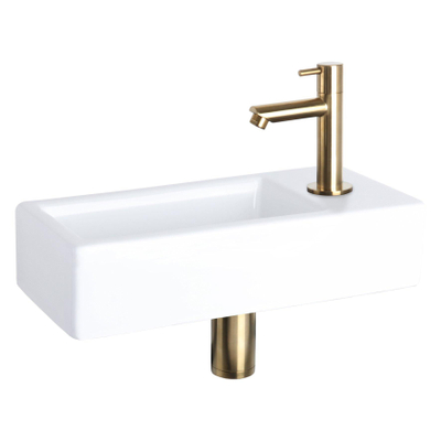 Differnz Hura fonteinset - 37.5x18.5x9cm - Rechthoek - 1 kraangat - Goud mat rechte kraan - Keramiek Wit