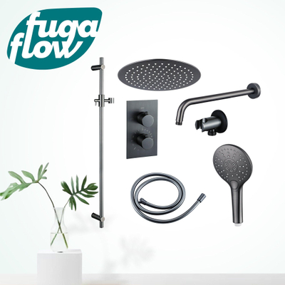 FugaFlow Eccelente Sobrado Badkamer Inbouw Regendoucheset - thermostatisch - wandarm -glijstang - 25cm hoofddouche -handdouche rond - gunmetal PVD