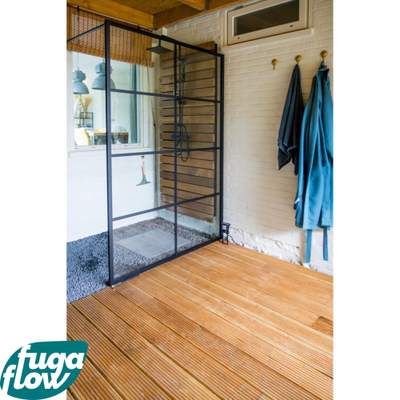 FugaFlow Efficiente Vetro inloopdouche badkamer - 140x200cm - windows frame buitenzijde - anti kalk - mat zwart