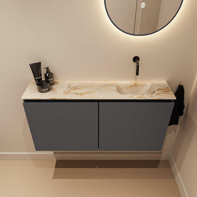 MONDIAZ TURE-DLUX 100cm toiletmeubel Dark Grey. EDEN wastafel Frappe positie rechts. Zonder kraangat.
