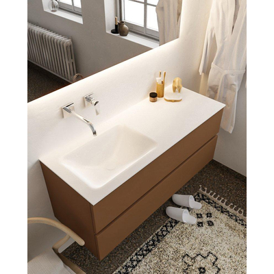 MONDIAZ VICA Badkamermeubelset - 120cm - 2 lades - wasbak Cloud links - 0 kraangaten - solid surface rust