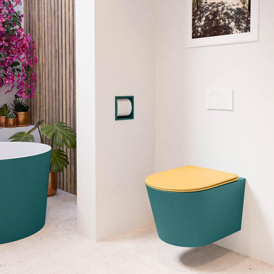 MONDIAZ LAVIE wandclosetpack - 36x53cm - diepspoel - rimless - Smag (blauw) - softclose - quick-release - toiletzitting - Ocher (geel)