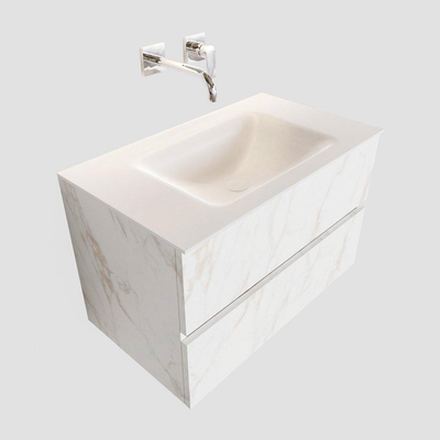 MONDIAZ VICA Badkamermeubelset - 80cm - 2 lades - wasbak Cloud midden - 0 kraangaten - solid surface carrara marmer