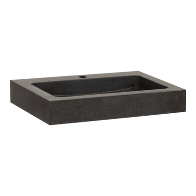 BRAUER Lava wastafel - 60x46x10cm - 1 wasbak - 1 kraangat - natuursteen - basalt antraciet