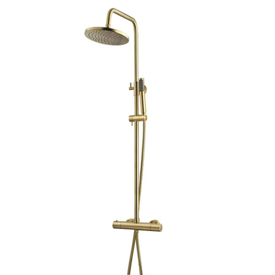 Wiesbaden Caral douche opbouwset met thermostatische mengkraan geborsteld messing (goud)