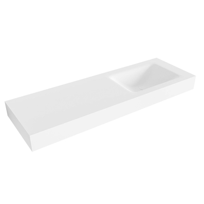 Mondiaz CLOUD Talc Vrijhangende wastafel - 140cm - wasbak rechts - rand 12cm - Solid surface Talc