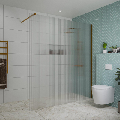 FugaFlow Eccelente Vetro inloopdouche badkamer - 180x200cm - ribbelglas - wandarm - geborsteld koper