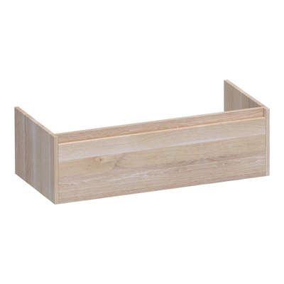 BRAUER Hope wastafelonderkast - 99x30x45.5cm - 1 softclose lade greeploos - 1 sifon uitsparing - massief eiken - lamellen eiken wit