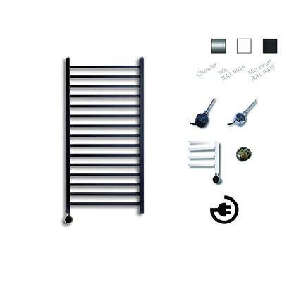 Sanicare Qubic Elektrische Design Radiator - 126.4 x 60 cm - 773 Watt - thermostaat chroom linksonder - mat zwart