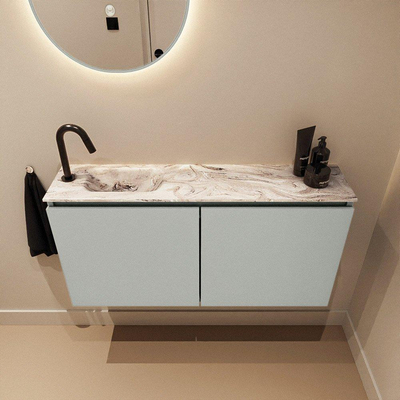 MONDIAZ TURE-DLUX 100cm toiletmeubel Greey. EDEN wastafel Glace positie links. Met 1 kraangat.