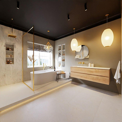 MONDIAZ VICA-DLUX Badkamermeubelset - 150cm - onderkast washed oak - 2 lades - inbouw wastafel cloud links - zonder kraangaten - 60cm hoge versie - opalo