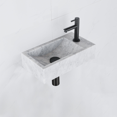 Fortifura Fuente fonteinset - 40x22 - 1 kraangat - rechts - marmer - fonteinkraan zwart mat - wit