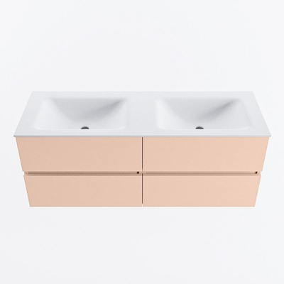 MONDIAZ VICA Badkamermeubelset - 130cm - onderkast rosee - 4 lades - wastafel cloud dubbel - zonder kraangaten - 60cm hoge versie - talc