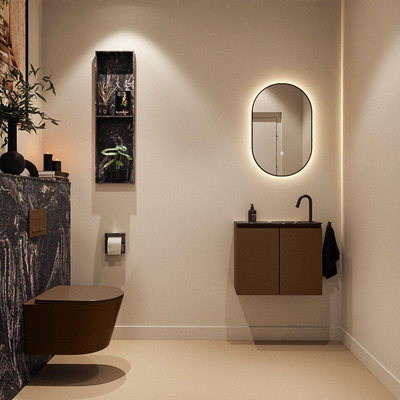 MONDIAZ TURE-DLUX 60cm toiletmeubel Rust. EDEN wastafel Lava positie rechts. Met 1 kraangat.