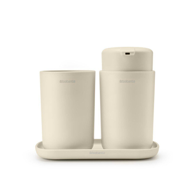 Brabantia ReNew Badkameraccessoires - set van 3 - Zeeppomp - Tandenborstelhouder - Schaal - soft beige