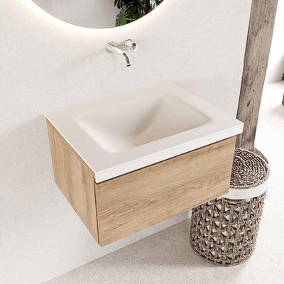 Mondiaz BUKLA Badkamermeubelset - 60x45x34cm - 0 kraangaten - wasbak midden - solid surface - Talc - greeploos - 1 lade - Melamine - Washed Oak