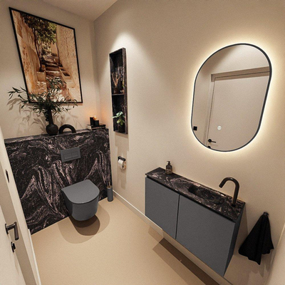 MONDIAZ TURE-DLUX 80cm toiletmeubel Dark Grey. EDEN wastafel Lava positie rechts. Met 1 kraangat.