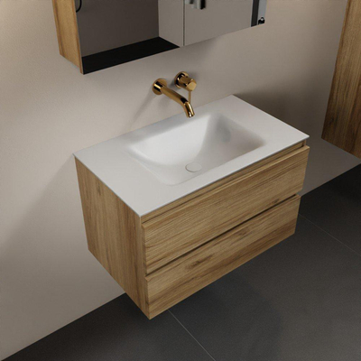 Mondiaz Aivy badmeubelset - 80x45x50cm - 0 kraangaten - 1 wasbak talc Solid surface - Midden - 2 lades - Met spiegelkast - Melamine Chai