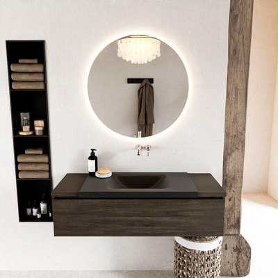 Mondiaz BUKLA badkamermeubelset 120x45x34cm 0 kraangaten wasbak midden solid surface Urban greeploos 1 lade met softclose Melamine Dark brown