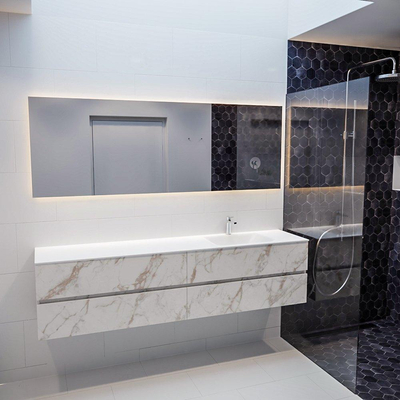 MONDIAZ VICA Badkamermeubelset - 200cm - 4 lades - wasbak Cloud rechts - 1 kraangat - solid surface carrara marmer