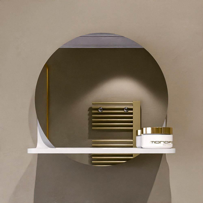 Mondiaz SPOT Badkamerspiegel - rond 30cm - spiegelplanchet - kleur Talc