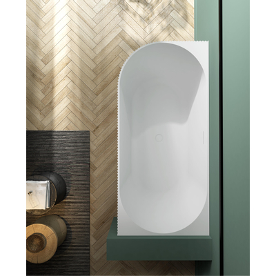 ZEZA Blend half vrijstaand hoekbad - ribbel - rechts - 170x80x58cm - met afvoer - acryl - mat wit