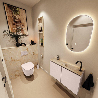 MONDIAZ TURE-DLUX 80cm toiletmeubel Rosee. EDEN wastafel Frappe positie rechts. Met 1 kraangat.