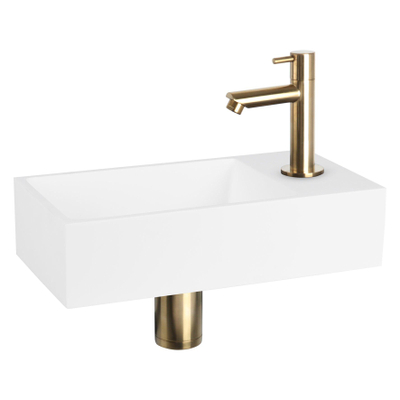 Differnz Solid fonteinset - 36x18.5x9cm - Rechthoek - 1 kraangat - recht matte gouden kraan - Solid surface Wit