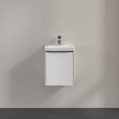 Villeroy & Boch Subway 3.0 wastafelonderkast 40x40x30cm met 1 linksdraaiende softclose deur met aluminium glanzende greep spaanplaat Brilliant white