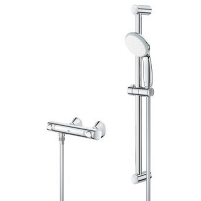 GROHE Precision Flow Glijstangset - 62cm - thermostatische douchekraan - ronde handdouche - 1 straalsoort - gladde slang - chroom