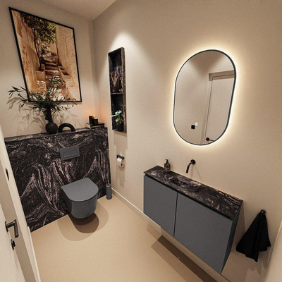 MONDIAZ TURE-DLUX 80cm toiletmeubel Dark Grey. EDEN wastafel Lava positie midden. Zonder kraangat.